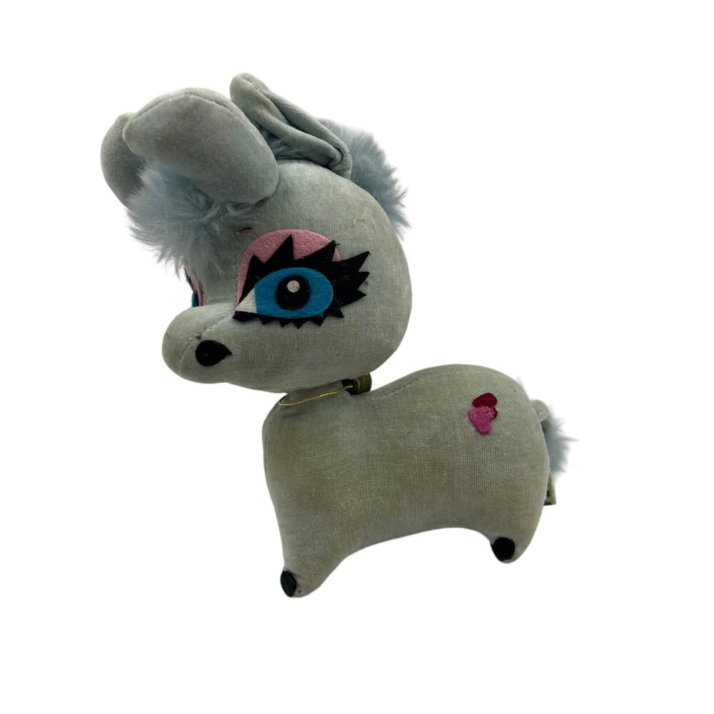 Vintage Kamar Blue Plush Donkey Horned Cow Big Eyes‎ Made In Japan Hearts RARE